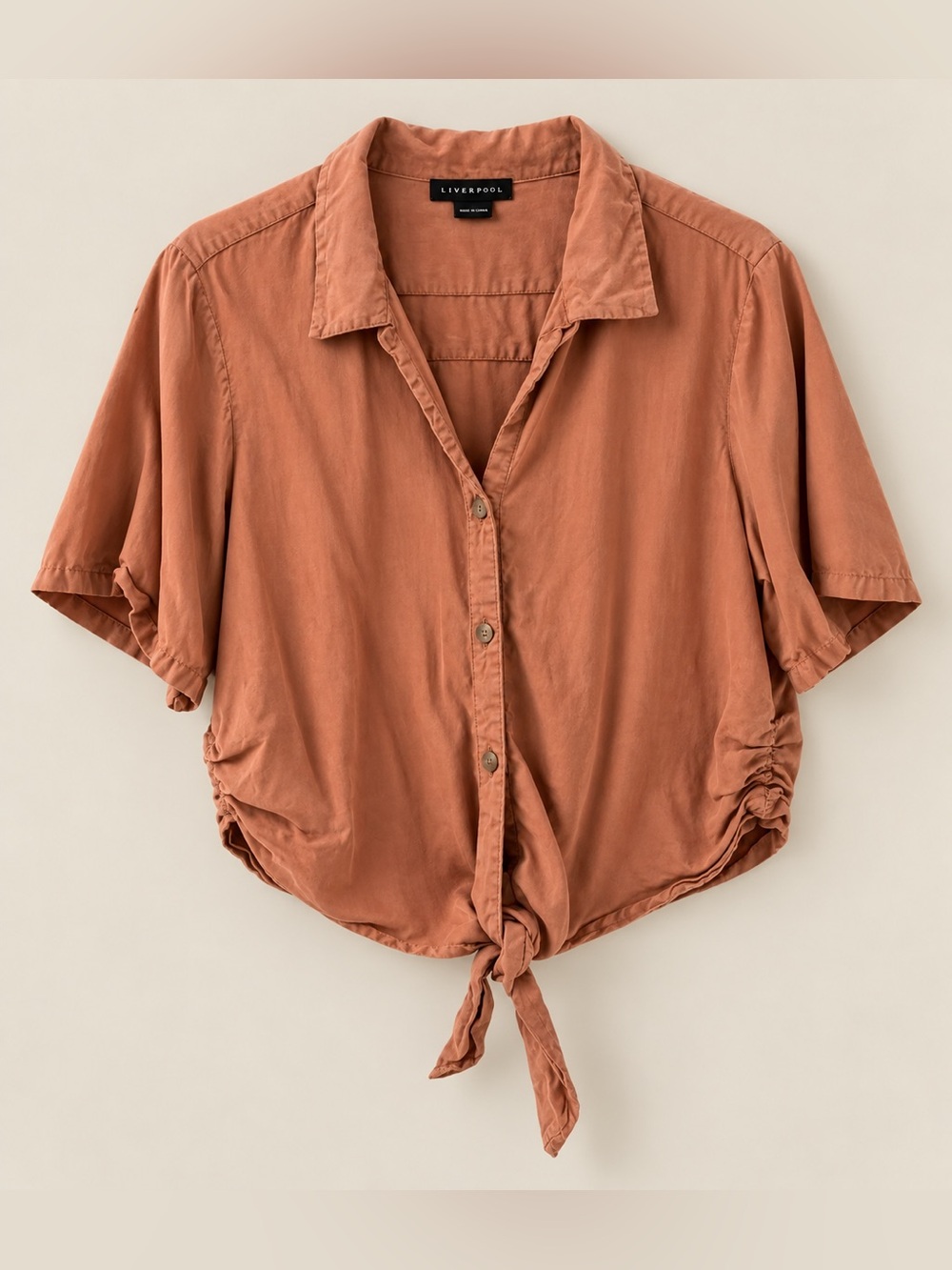 Sanctuary Dusty Terracotta Tie Front Button Down Blouse Size L